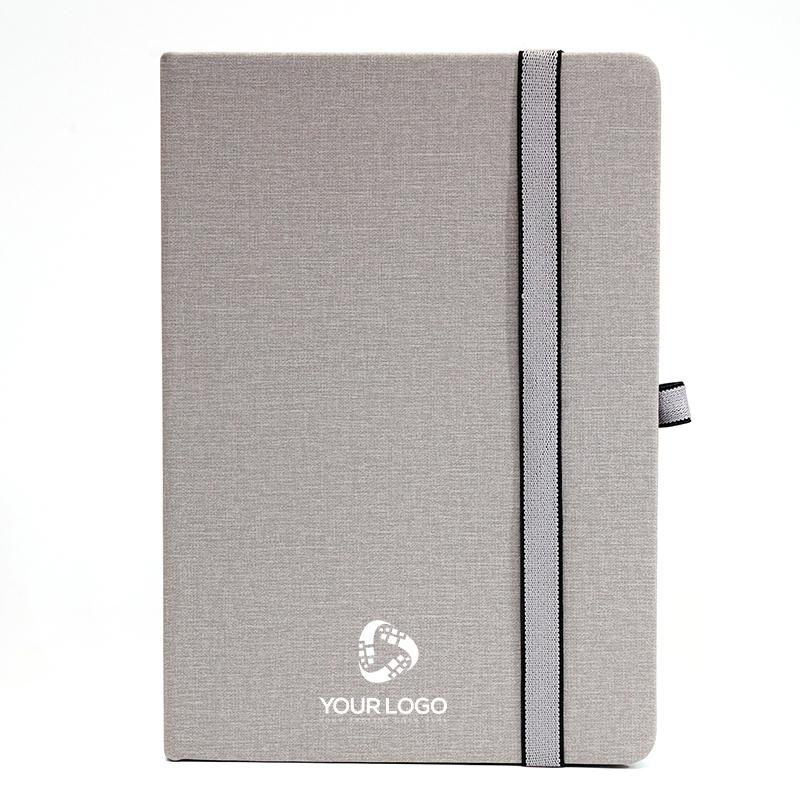 Pu Leather Note Book With Elastic & Pen Holder Gray With Logo